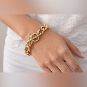 Victoria’s Secret Gold Tone Chunky Chain Toggle Bracelet w/ Rhinestone Link 7.5”